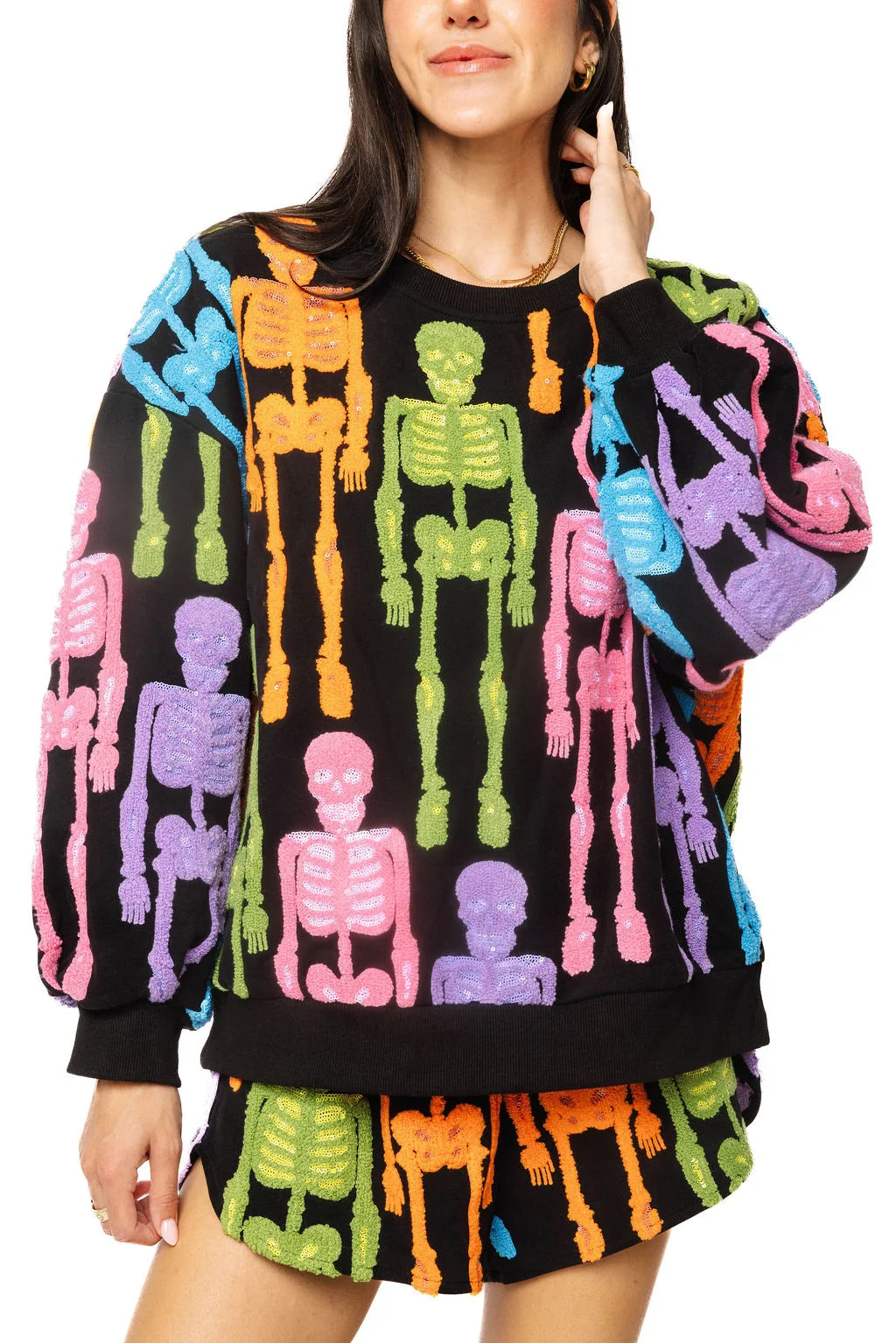 Black Multi Fuzzy Skeleton Sweatshirt