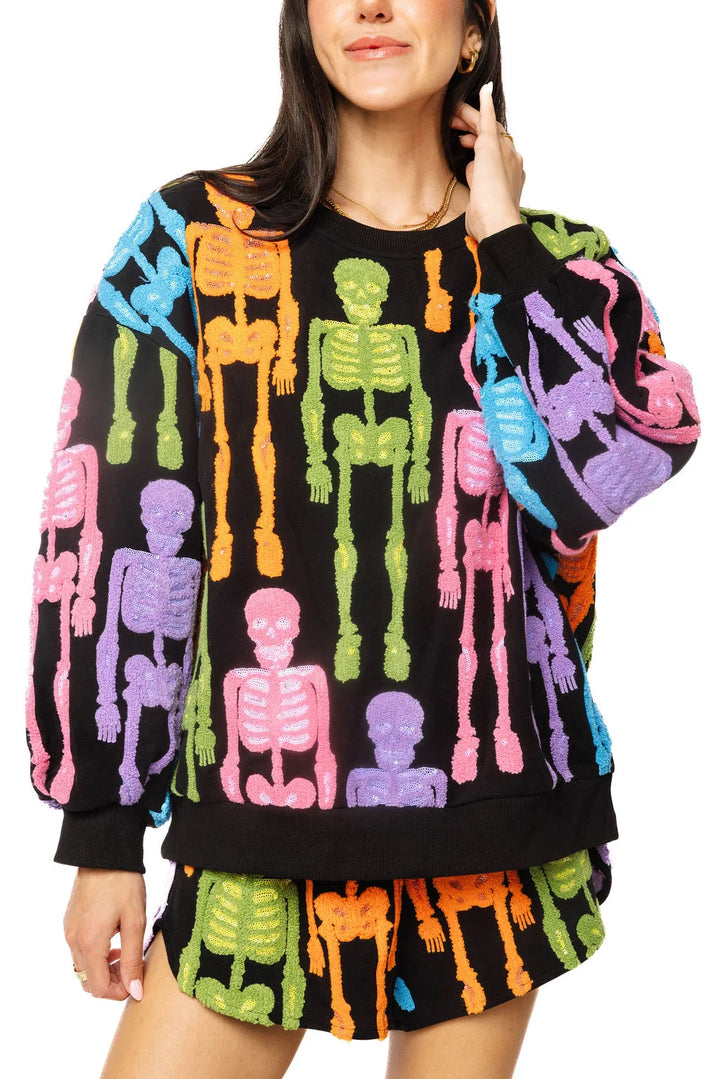 Black Multi Fuzzy Skeleton Sweatshirt