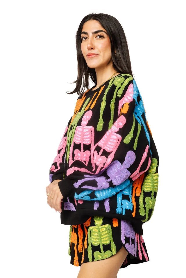 Black Multi Fuzzy Skeleton Sweatshirt