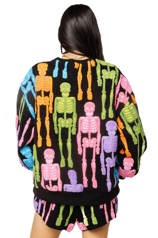 Black Multi Fuzzy Skeleton Sweatshirt