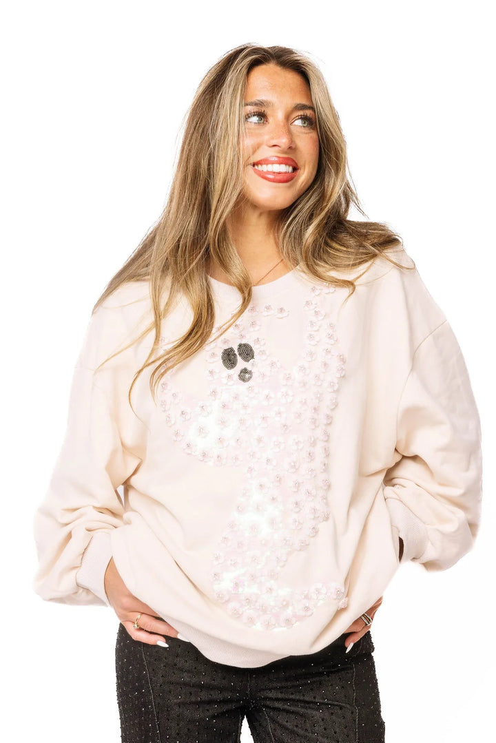 Ivory Sequin Flower Ghost Sweatshirt