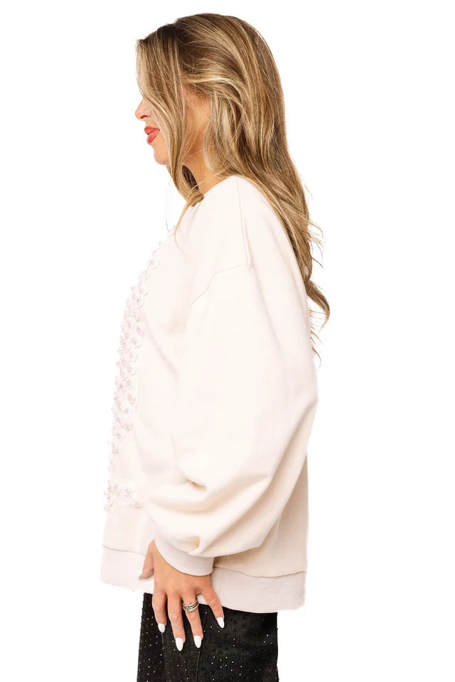 Ivory Sequin Flower Ghost Sweatshirt