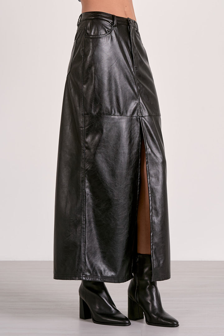 Leather Front Slit Skirt