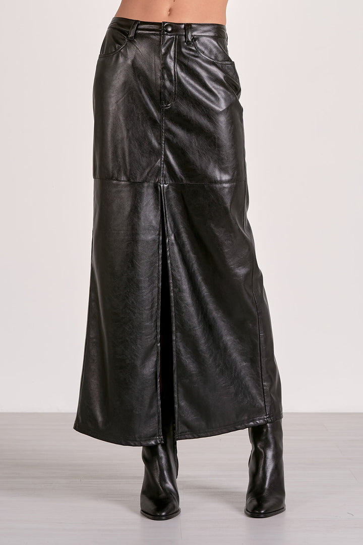 Leather Front Slit Skirt